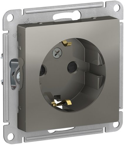 Розетка с заземлением без рамки Systeme Electric AtlasDesign 1-м. шторки сталь картинка